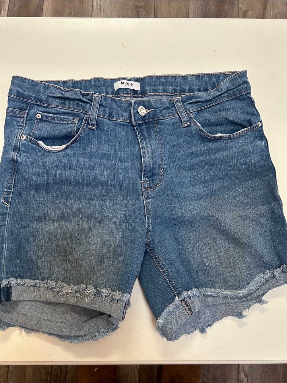 Kensie Blue Frayed Hem Denim Shorts